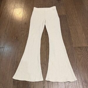 Aerie Waffle Knit Flare Leggings Pants Cream Size M Regular